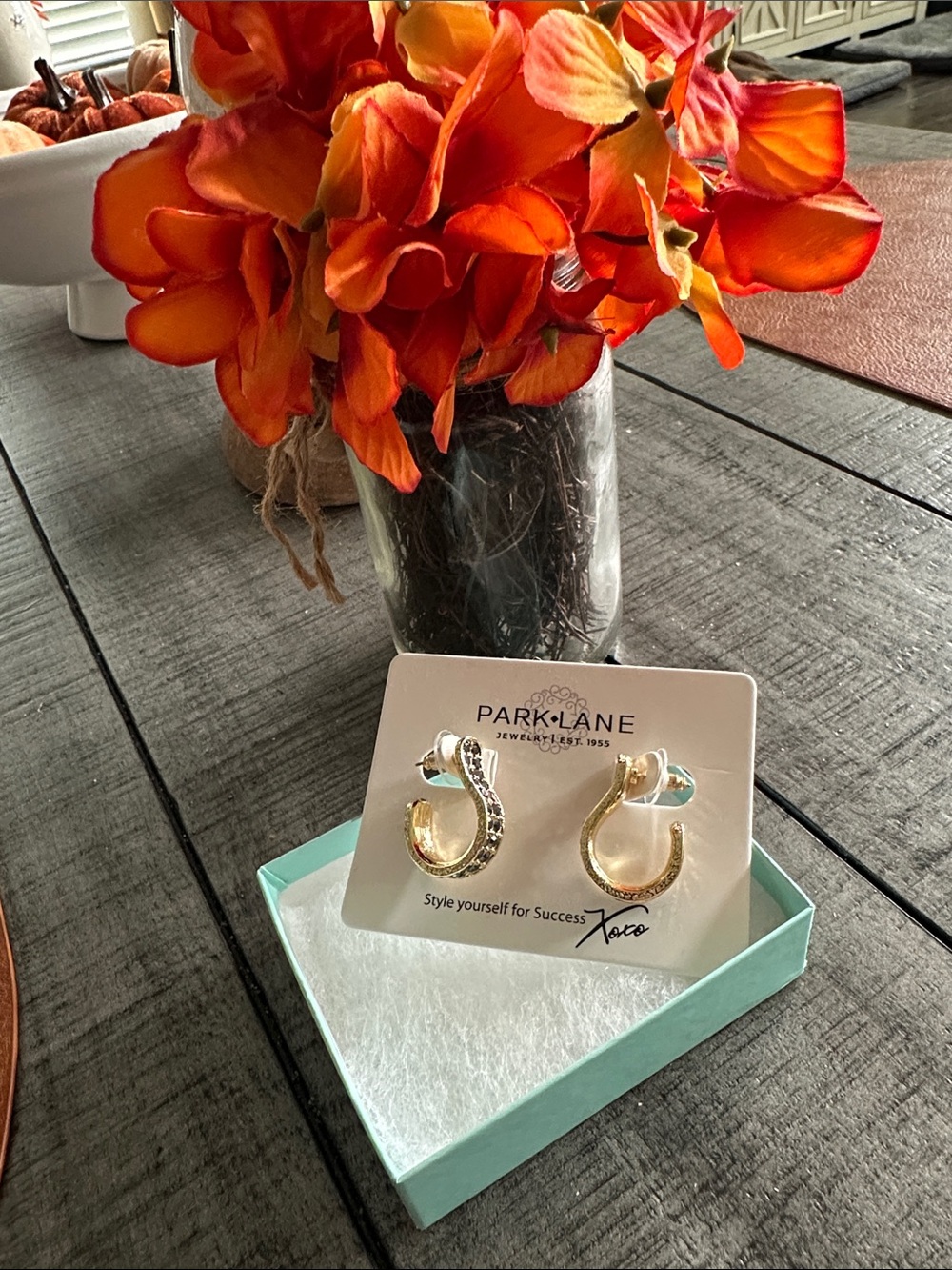 Park Lane Gold Hoop Earrings with Clear Crystals